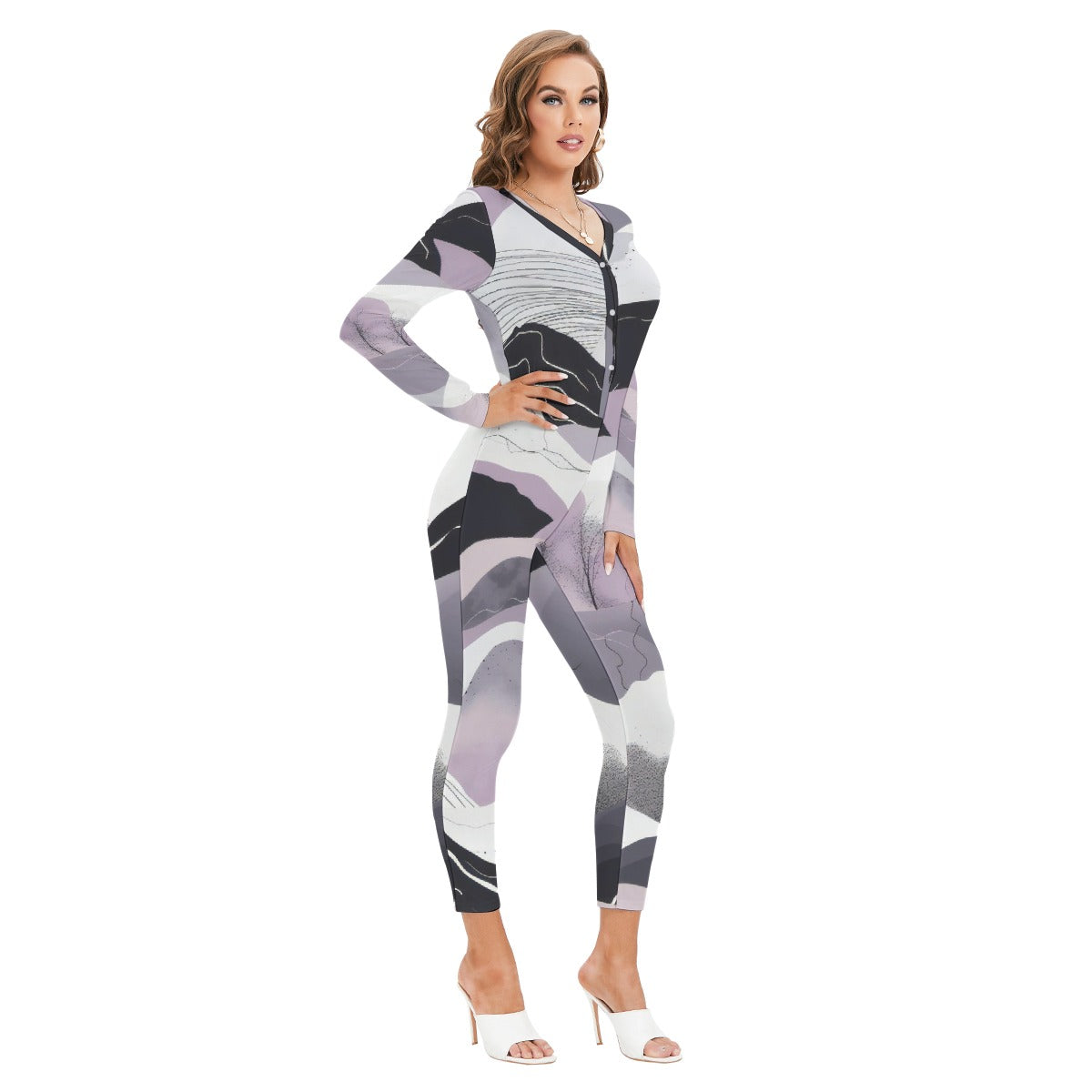 All-Over Print Women's Plunging Neck Jumpsuit