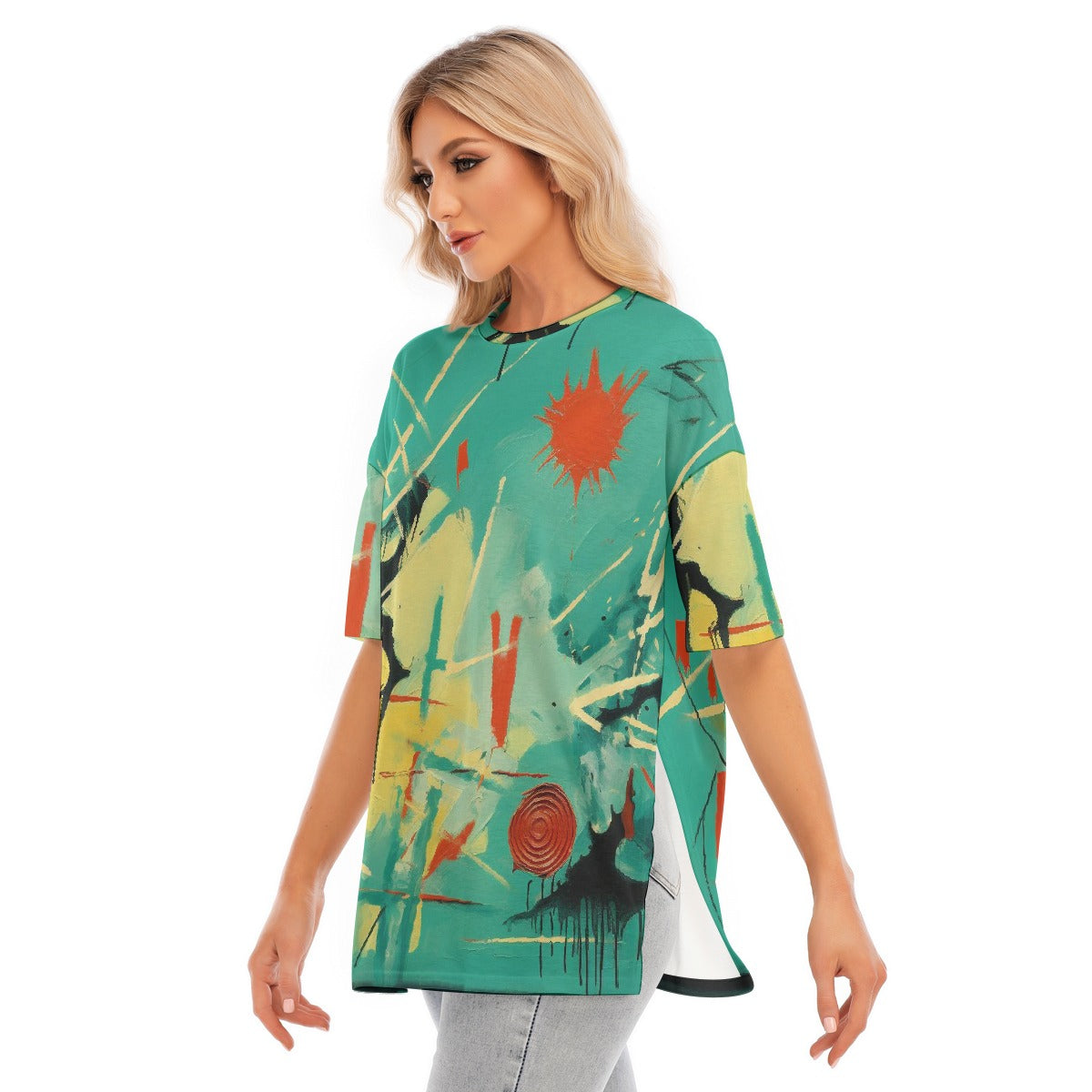 All-Over Print Women's Short Sleeves T-shirt With Hem Split