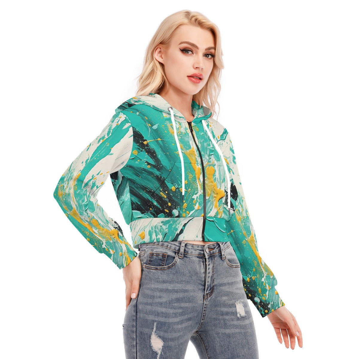 All-Over Print Women's Crop Top Hoodie With Zipper Closure