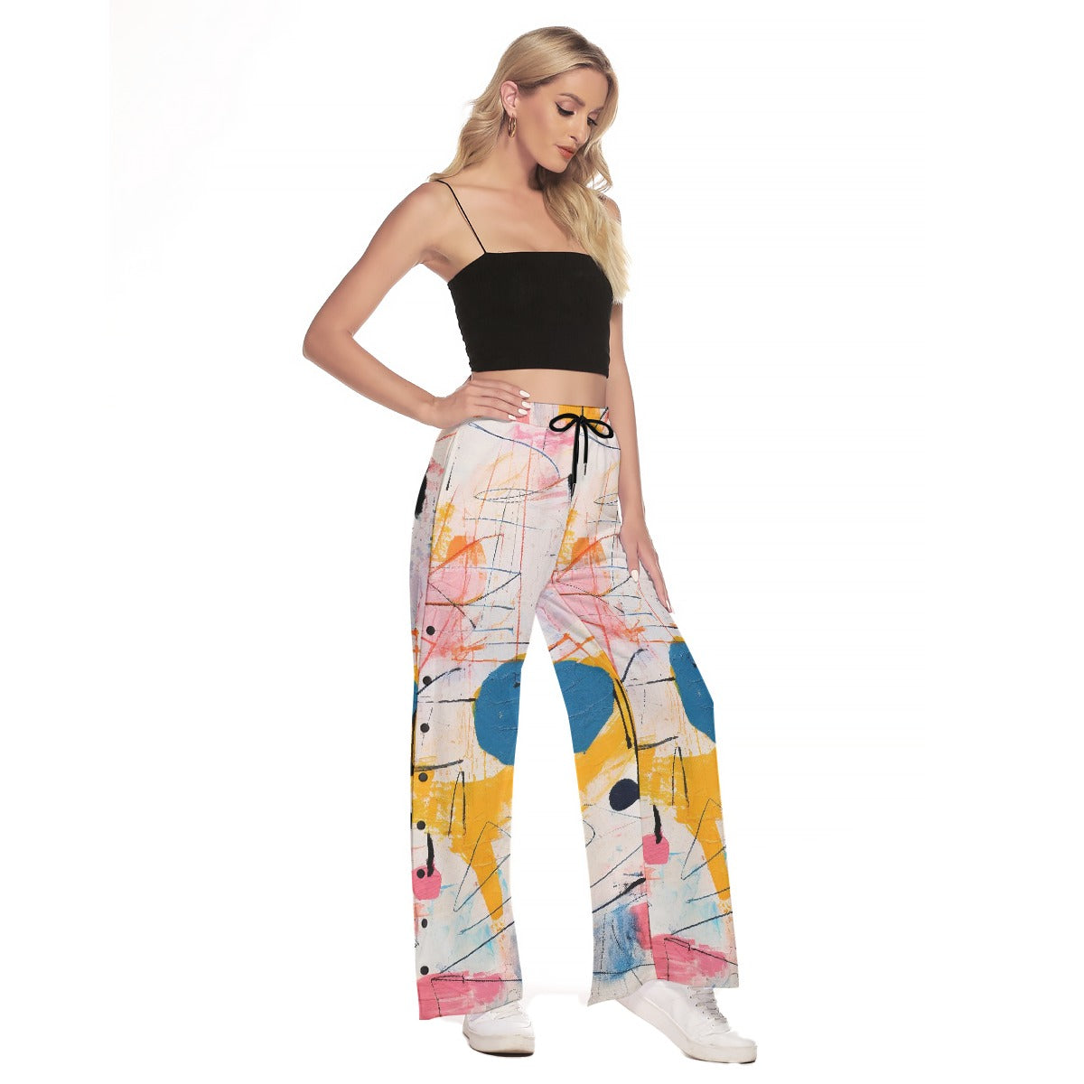 All-Over Print Women's Side Slit Snap Button Trousers