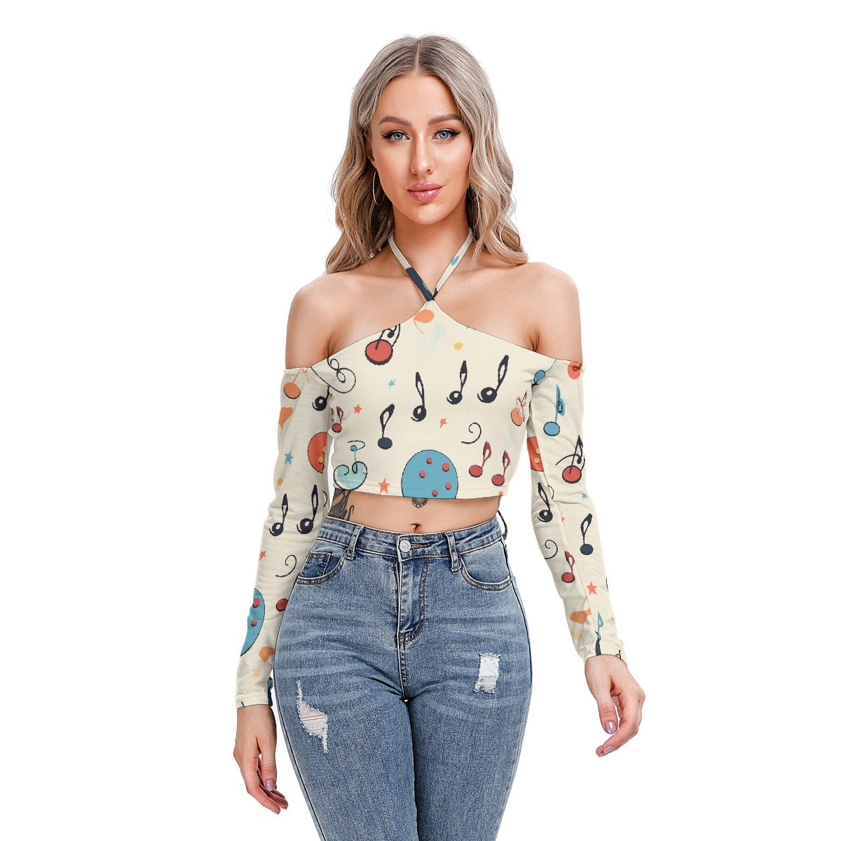 All-Over Print Women's Halter Lace-up Top