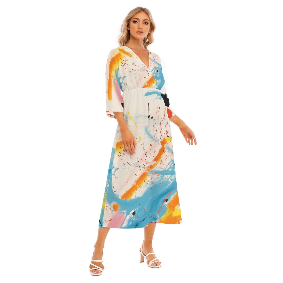 All-Over Print Women's Mid-Sleeve Long Dress