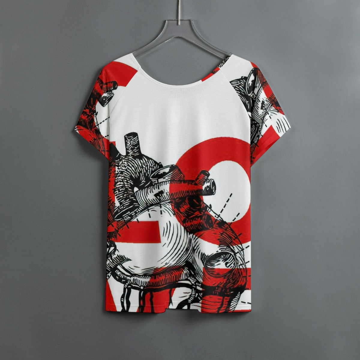 All-Over Print Women's Round Neck T-shirt With Raglan Sleeve