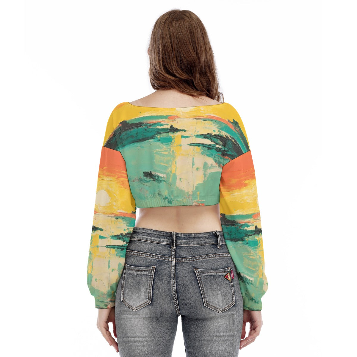 All-Over Print Women's V-neck Long Sleeve Cropped Sweatshirt