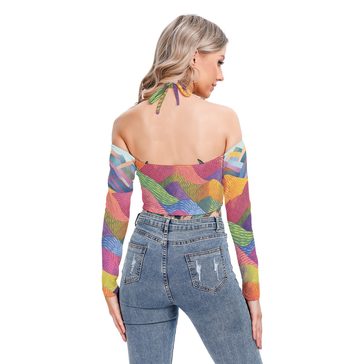 All-Over Print Women's Halter Lace-up Top