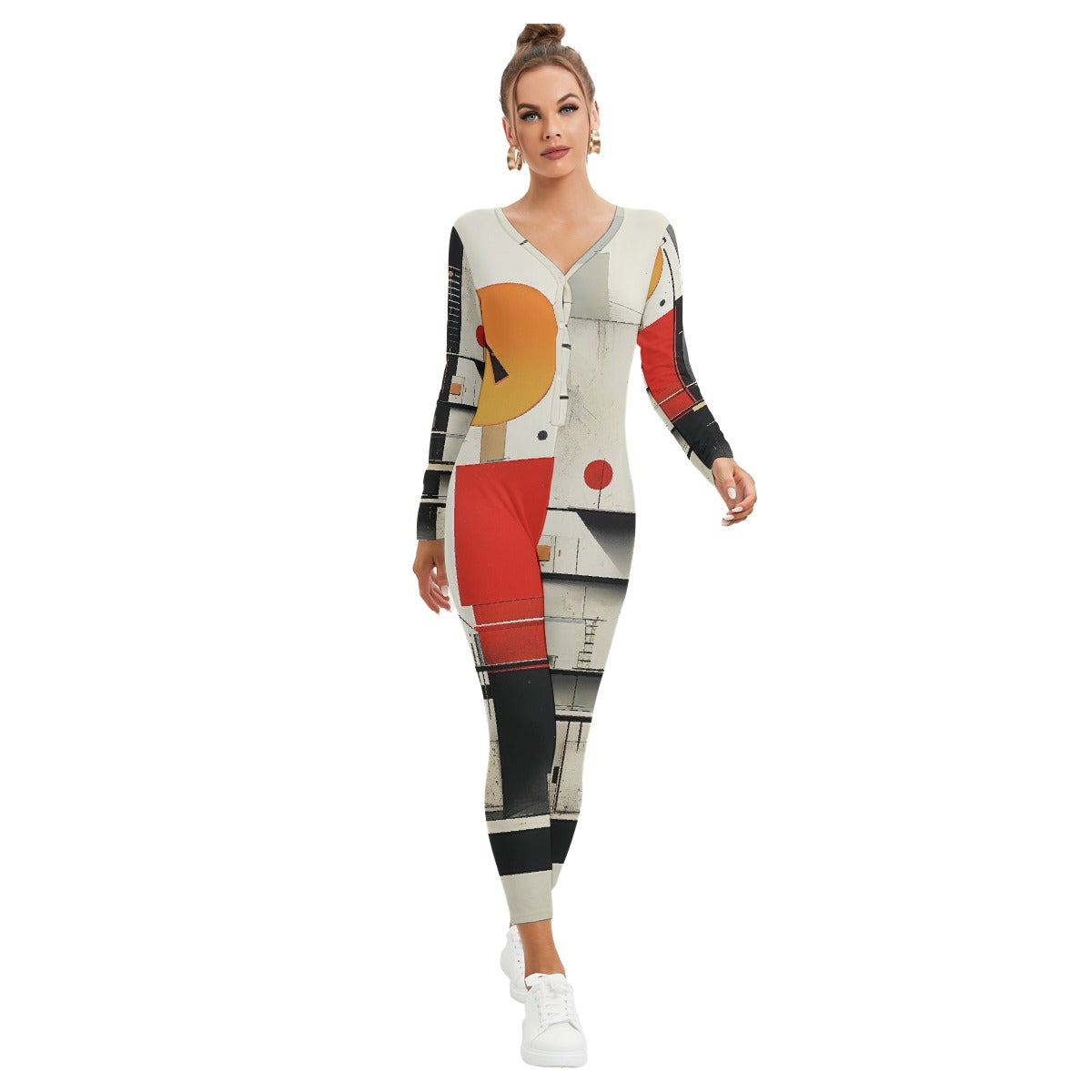 All-Over Print Women's Plunging Neck Jumpsuit
