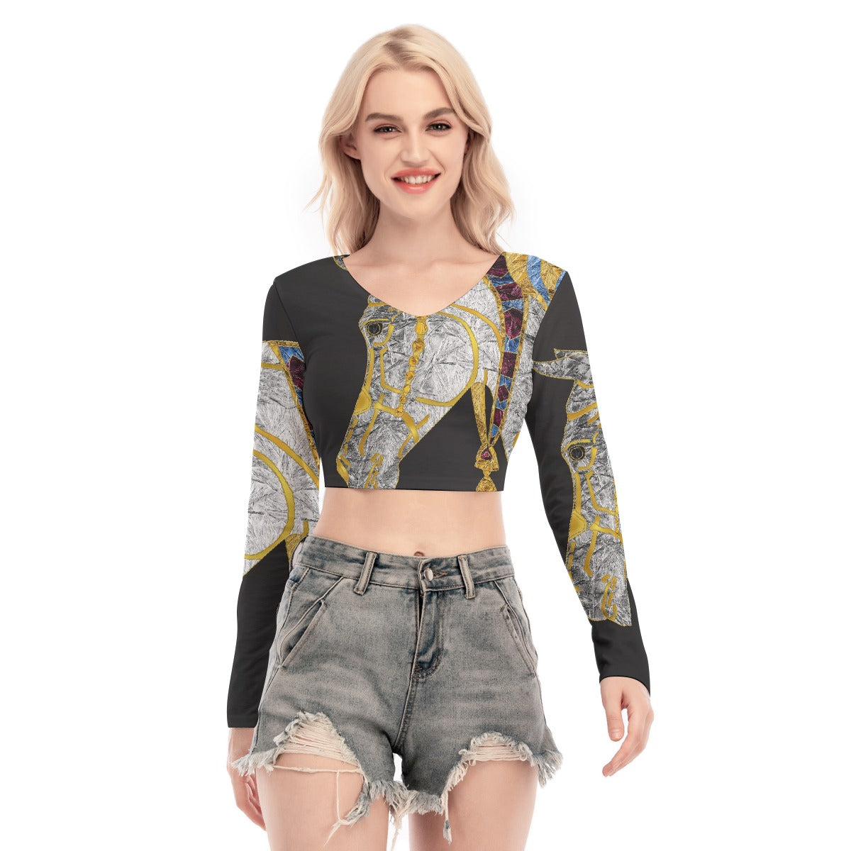 All-Over Print Women's Back Hollow T-shirt With Strap