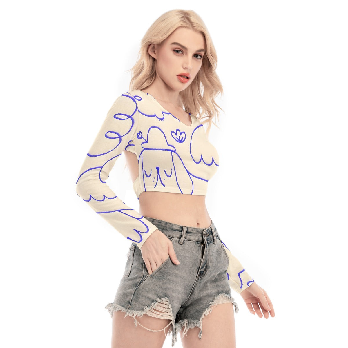 All-Over Print Women's Back Hollow T-shirt With Strap