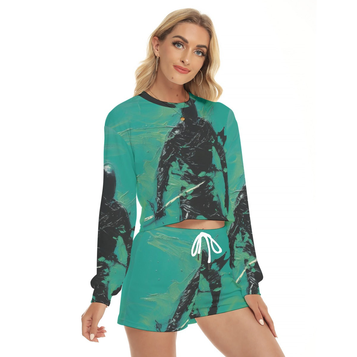 All-Over Print Women's Short Sweatshirt And Pants Suit