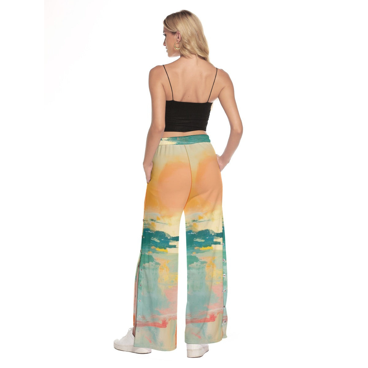 All-Over Print Women's Side Slit Snap Button Trousers