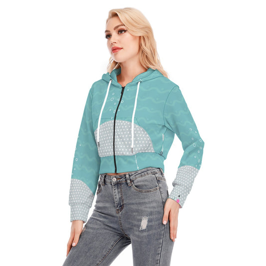 All-Over Print Women's Crop Top Hoodie With Zipper Closure