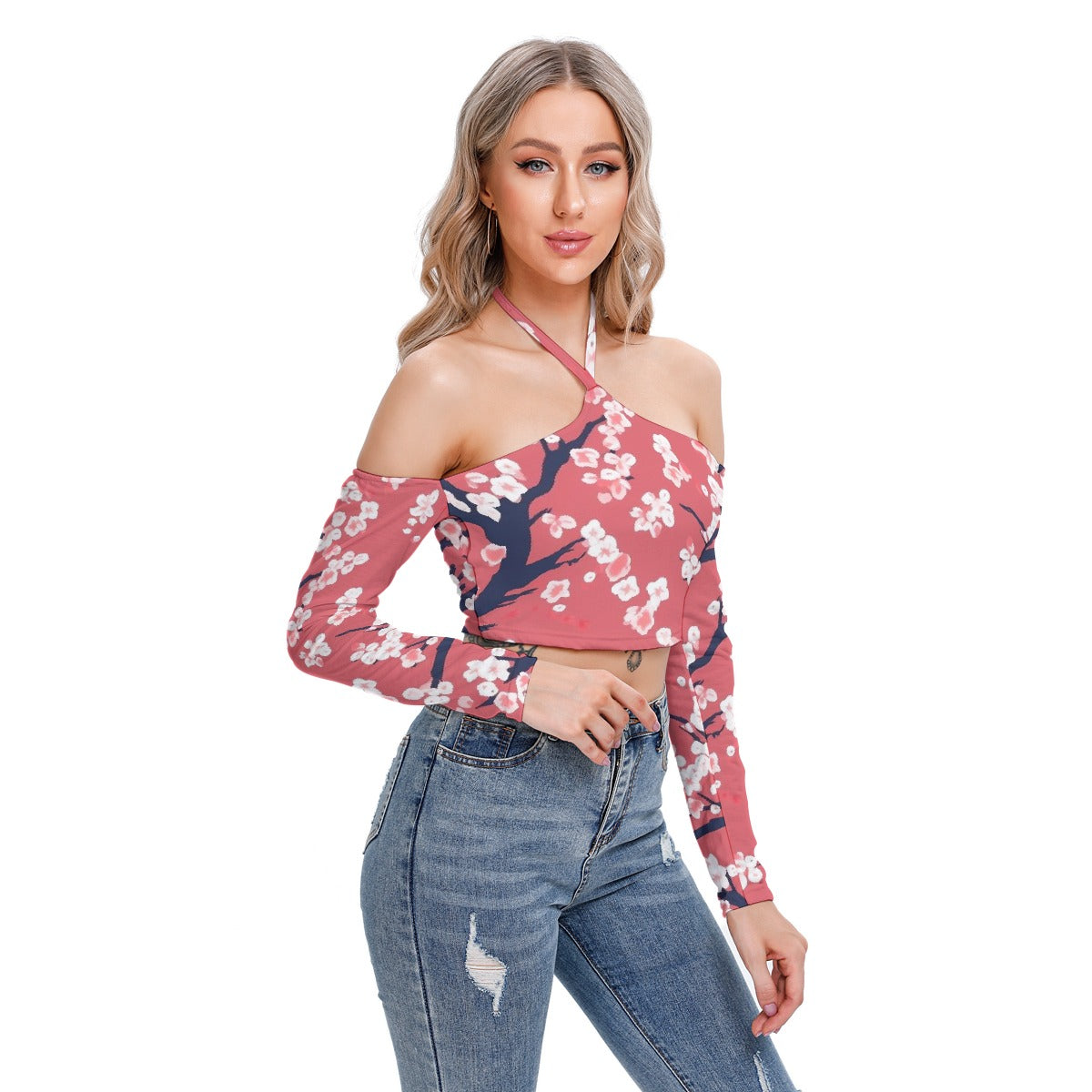 All-Over Print Women's Halter Lace-up Top
