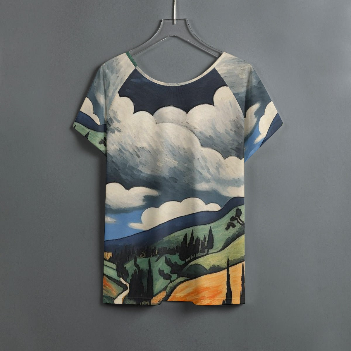 All-Over Print Women's Round Neck T-shirt With Raglan Sleeve