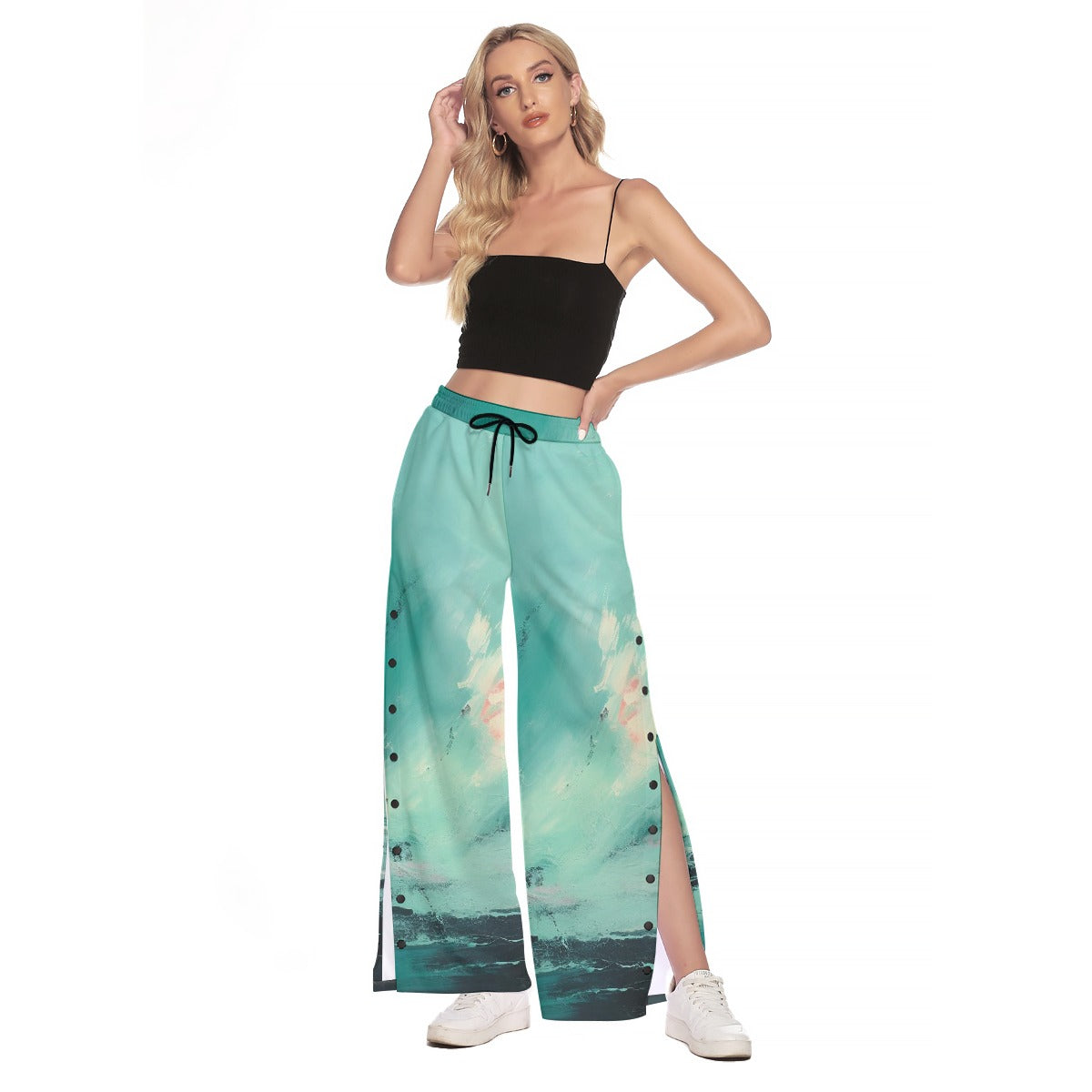 All-Over Print Women's Side Slit Snap Button Trousers