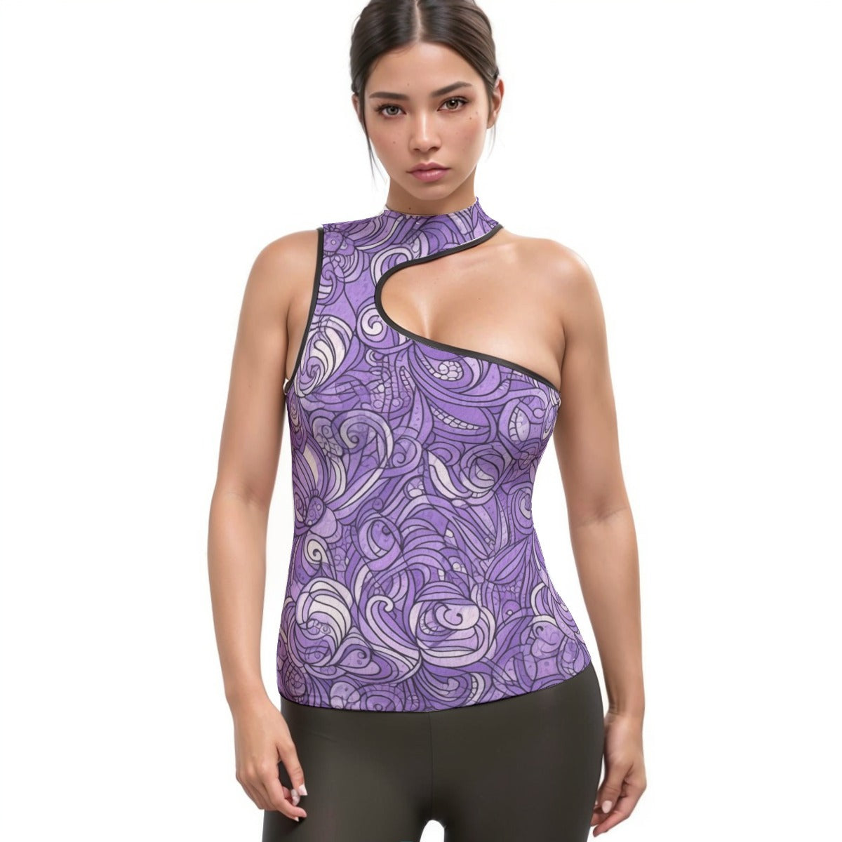 All-Over Print Women's Halter Sleeveless Asymmetrical Tank Top