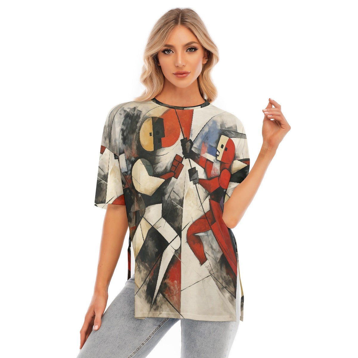 All-Over Print Women's Short Sleeves T-shirt With Hem Split
