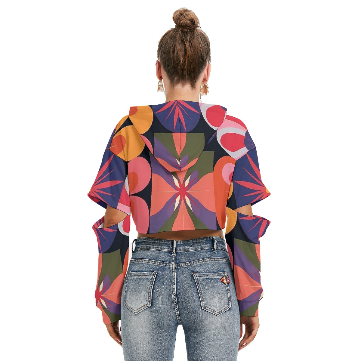 All-Over Print Women's Heavy Fleece Hoodie With Hollow Out Sleeve
