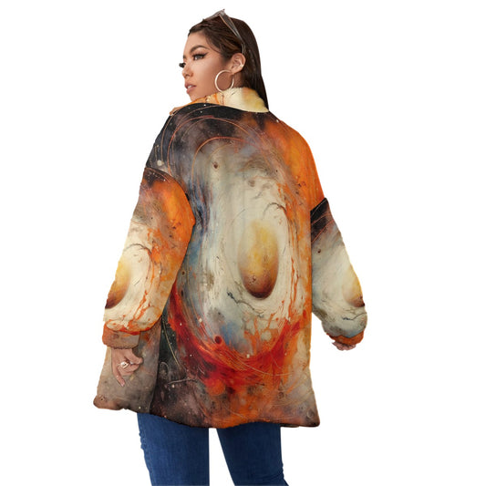 All-Over Print Unisex Borg Fleece Stand-up Collar Coat With Zipper Closure(Plus Size)