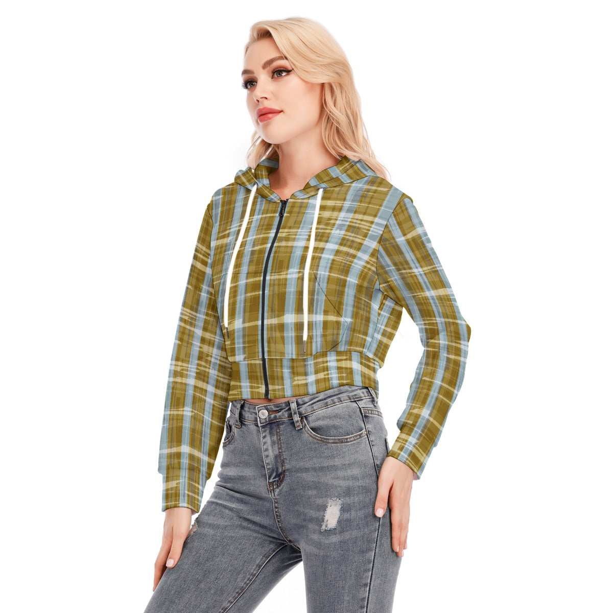 All-Over Print Women's Crop Top Hoodie With Zipper Closure