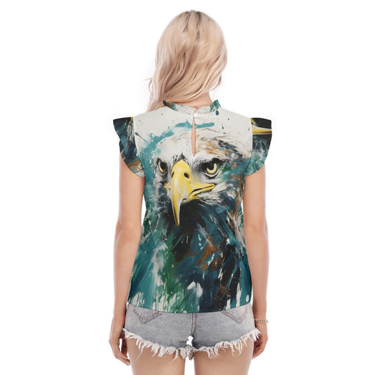 All-Over Print Women's Blouse With Ruffle Collar And Sleeve