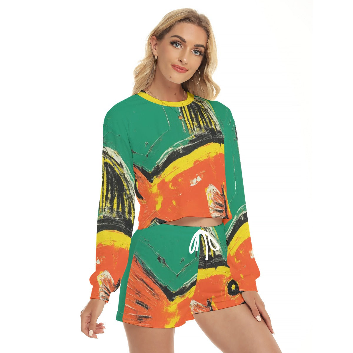 All-Over Print Women's Short Sweatshirt And Pants Suit