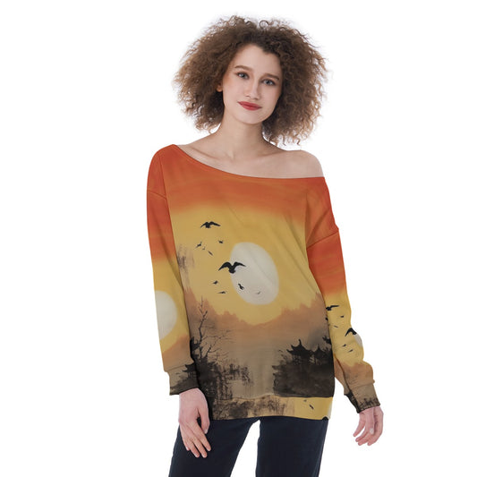 All-Over Print Oversized Women's Off-Shoulder Sweatshirt