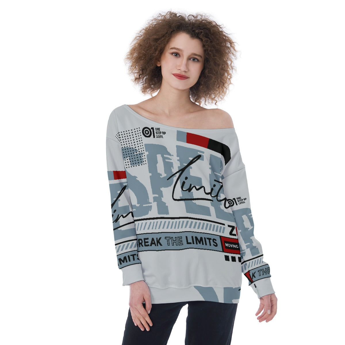 All-Over Print Oversized Women's Off-Shoulder Sweatshirt