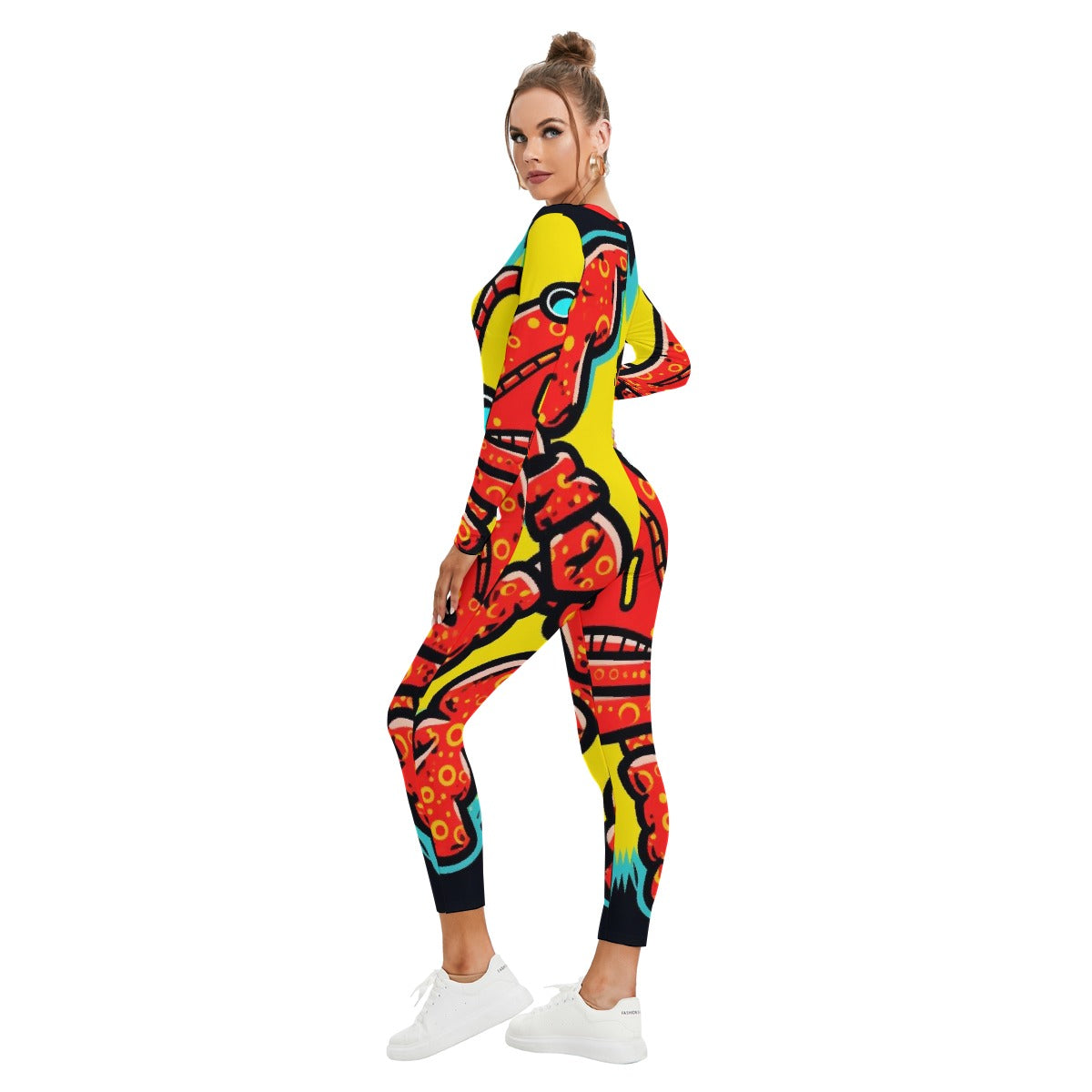 All-Over Print Women's Plunging Neck Jumpsuit