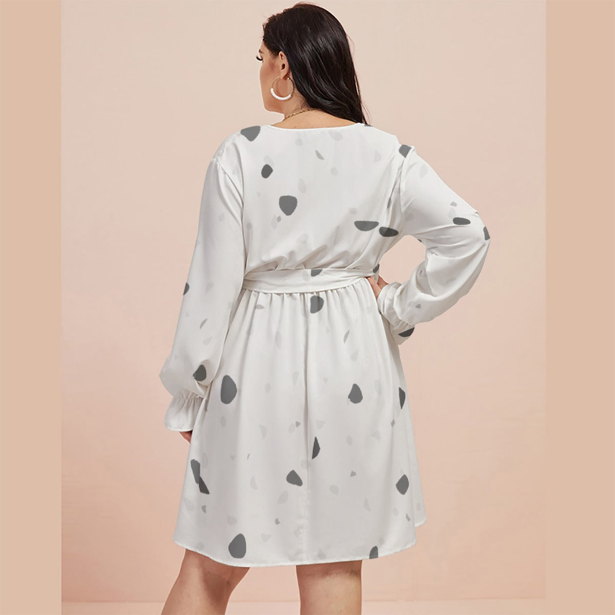 All-Over Print Women's V-neck Dress With Waistband(Plus Size)