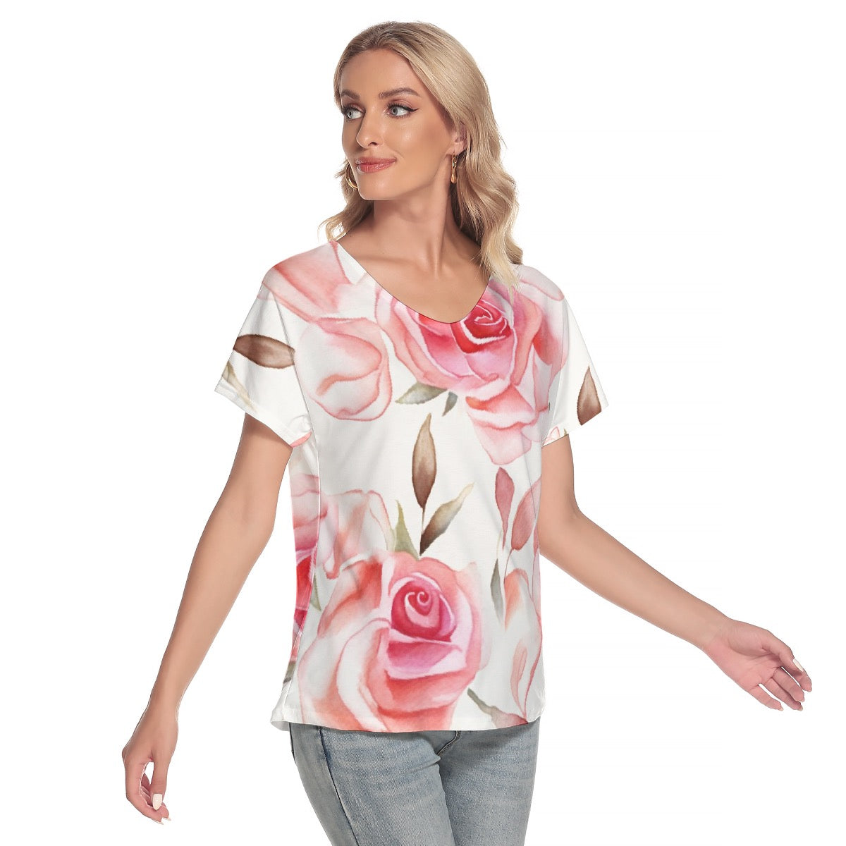 All-Over Print Women's Loose V-neck Short Sleeve T-shirt