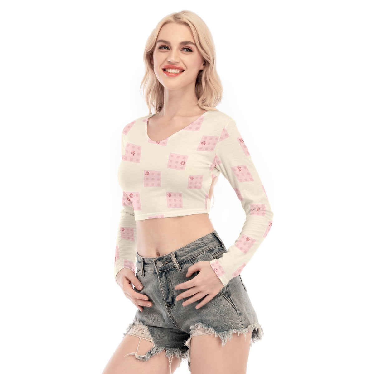 All-Over Print Women's Back Hollow T-shirt With Strap