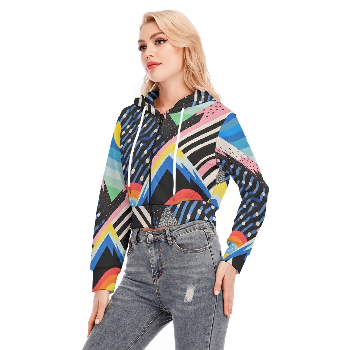 All-Over Print Women's Crop Top Hoodie With Zipper Closure