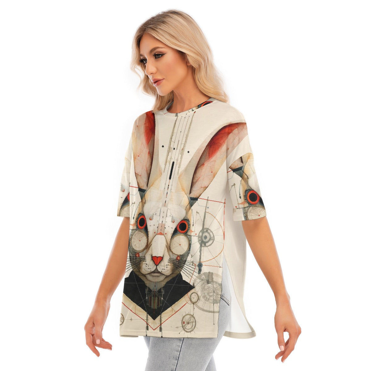 All-Over Print Women's Short Sleeves T-shirt With Hem Split