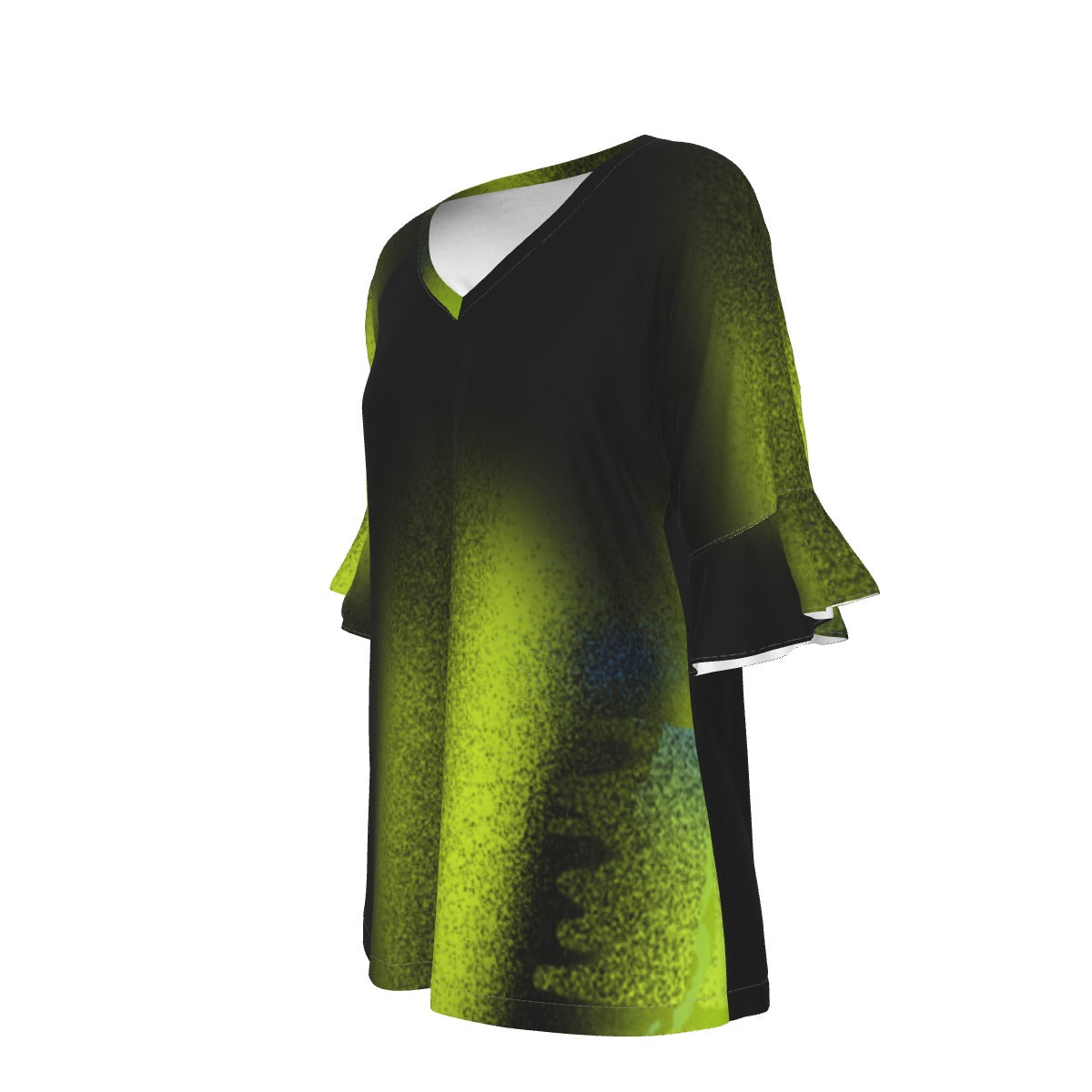 All-Over Print V-neck Women's T-shirt With Bell Sleeve