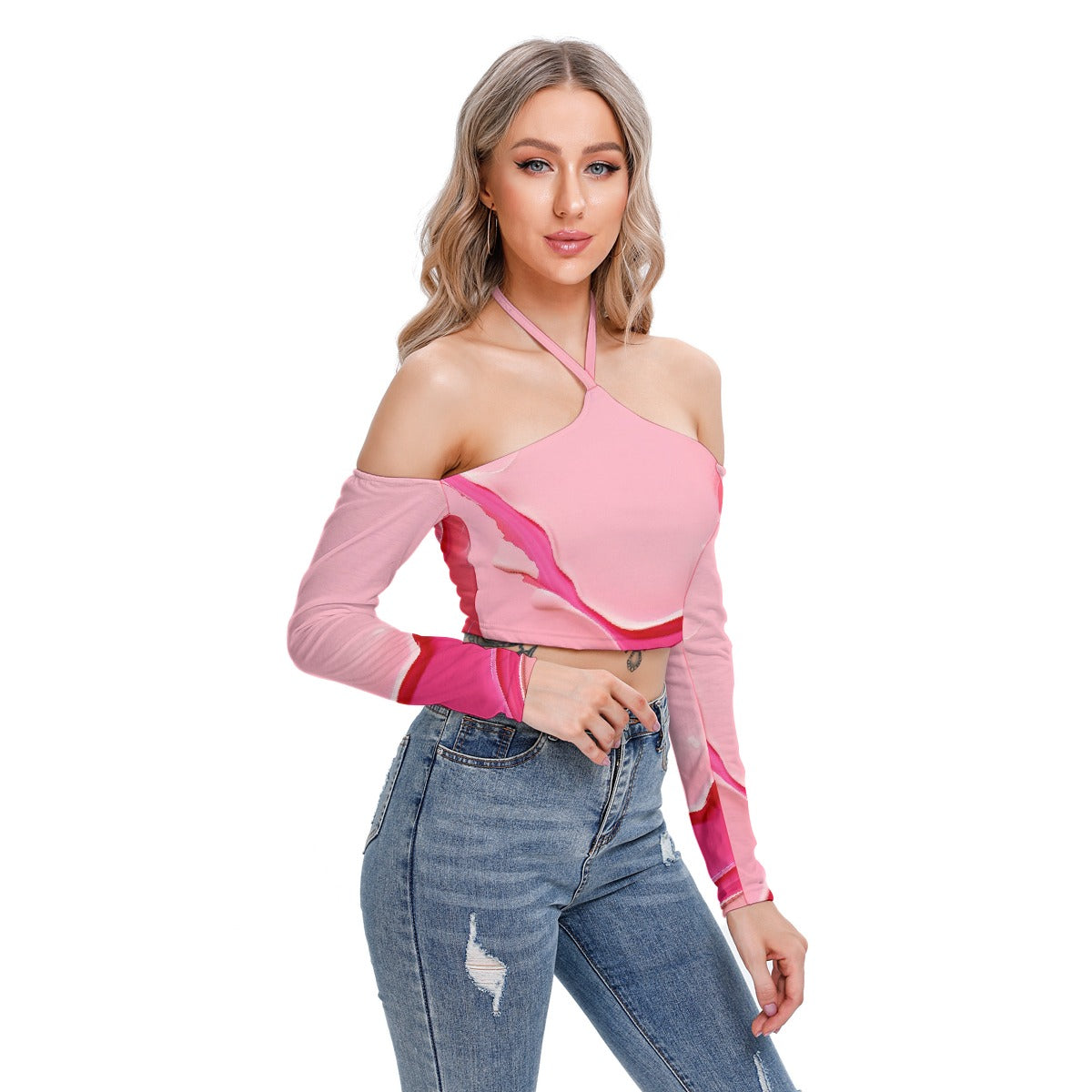 All-Over Print Women's Halter Lace-up Top