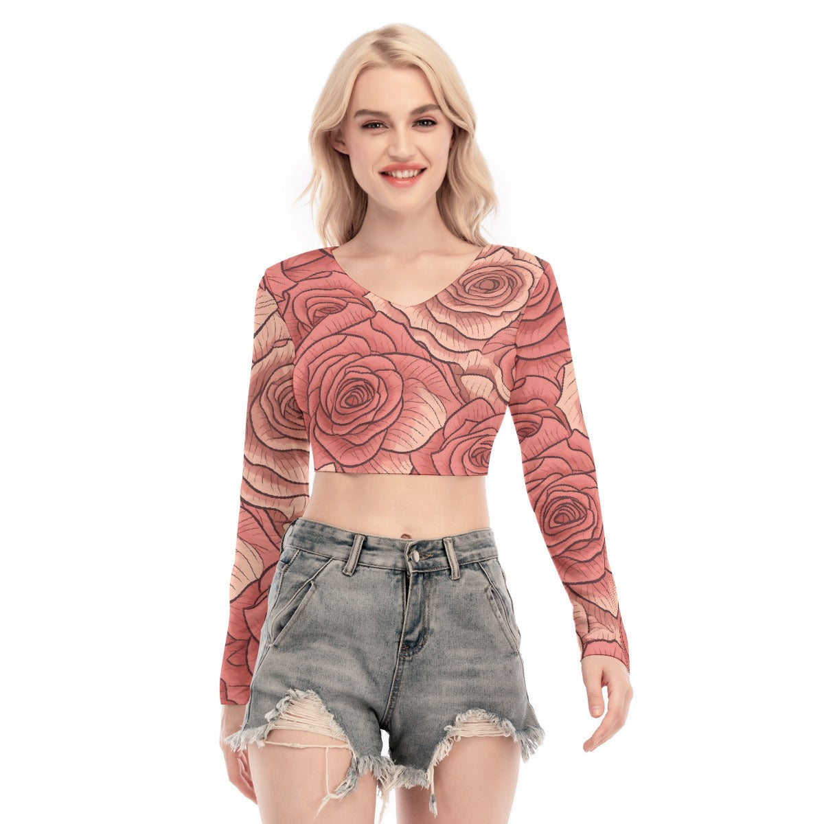 All-Over Print Women's Back Hollow T-shirt With Strap