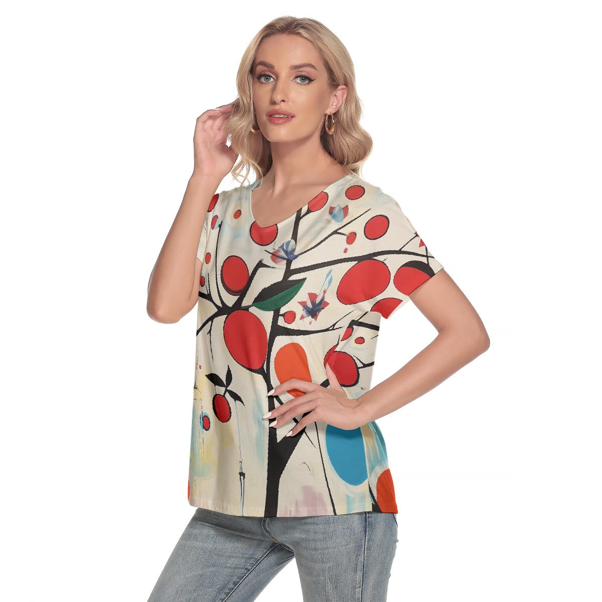 All-Over Print Women's Loose V-neck Short Sleeve T-shirt