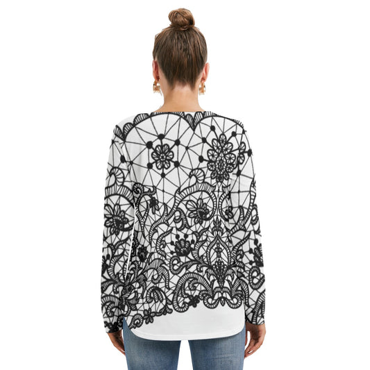 All-Over Print Women's Long Sleeve Neckline Tie Sweatshirt