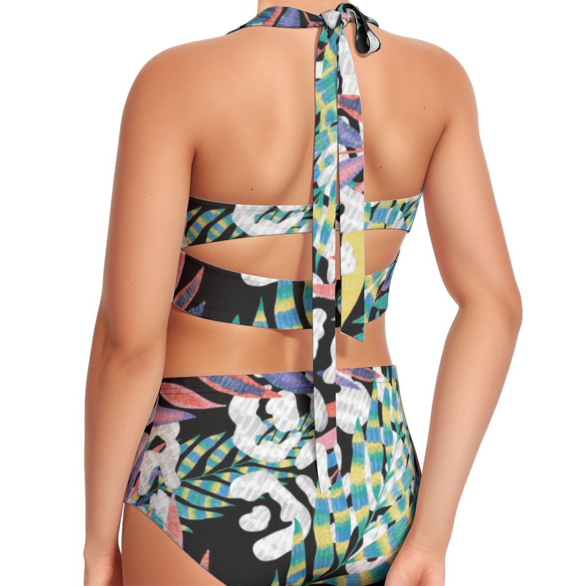 All-Over Print Women's Swimsuit Set With Halter