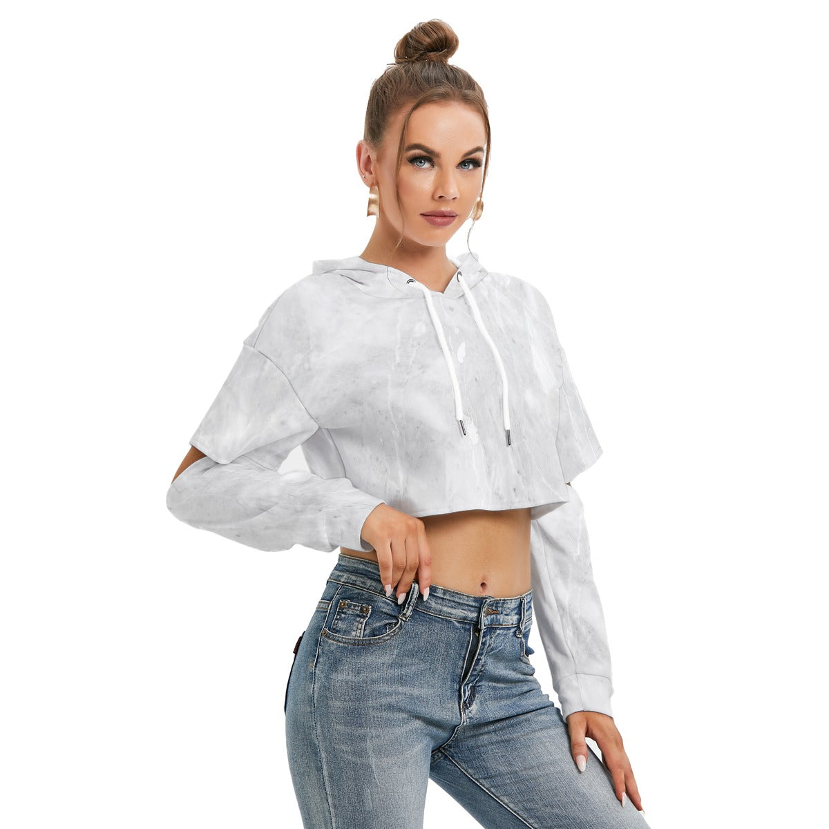 All-Over Print Women's Heavy Fleece Hoodie With Hollow Out Sleeve