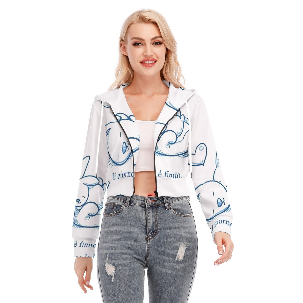 All-Over Print Women's Crop Top Hoodie With Zipper Closure