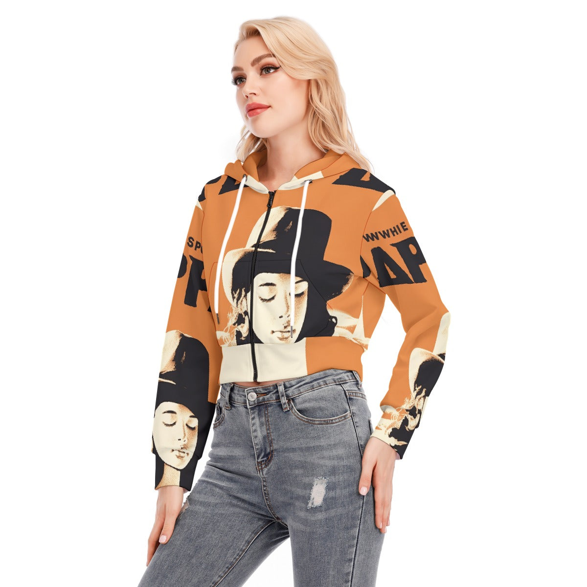 All-Over Print Women's Crop Top Hoodie With Zipper Closure