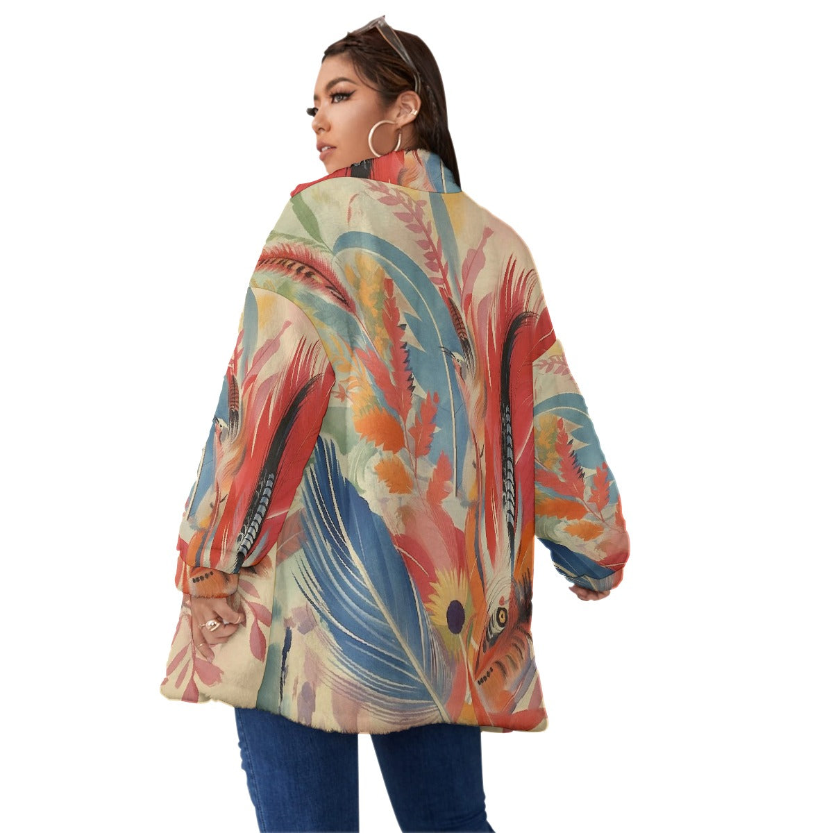 All-Over Print Unisex Borg Fleece Stand-up Collar Coat With Zipper Closure(Plus Size)