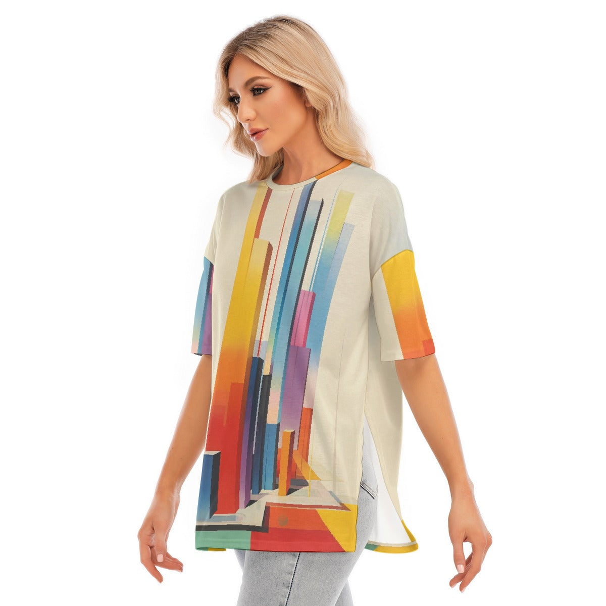 All-Over Print Women's Short Sleeves T-shirt With Hem Split
