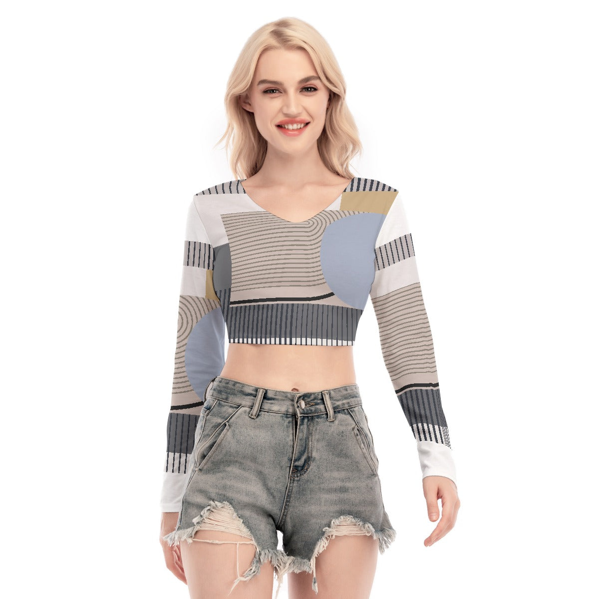 All-Over Print Women's Back Hollow T-shirt With Strap