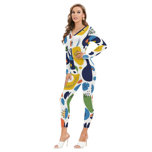 All-Over Print Women's Plunging Neck Jumpsuit