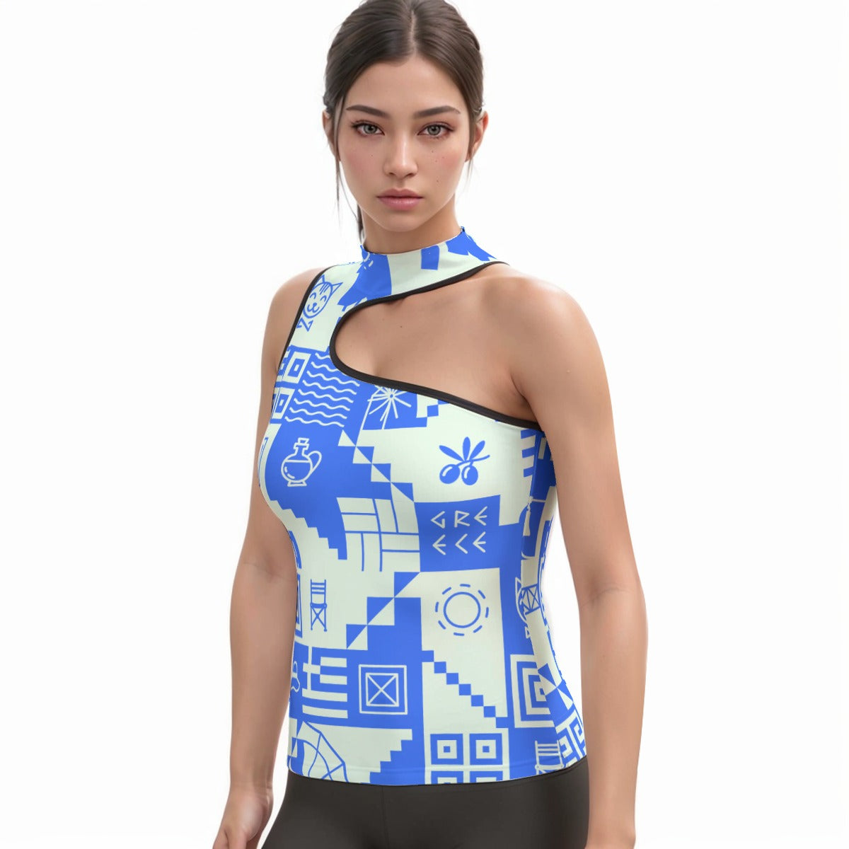 All-Over Print Women's Halter Sleeveless Asymmetrical Tank Top