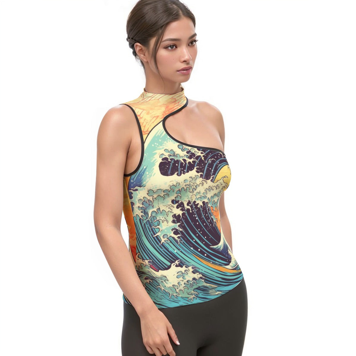 All-Over Print Women's Halter Sleeveless Asymmetrical Tank Top
