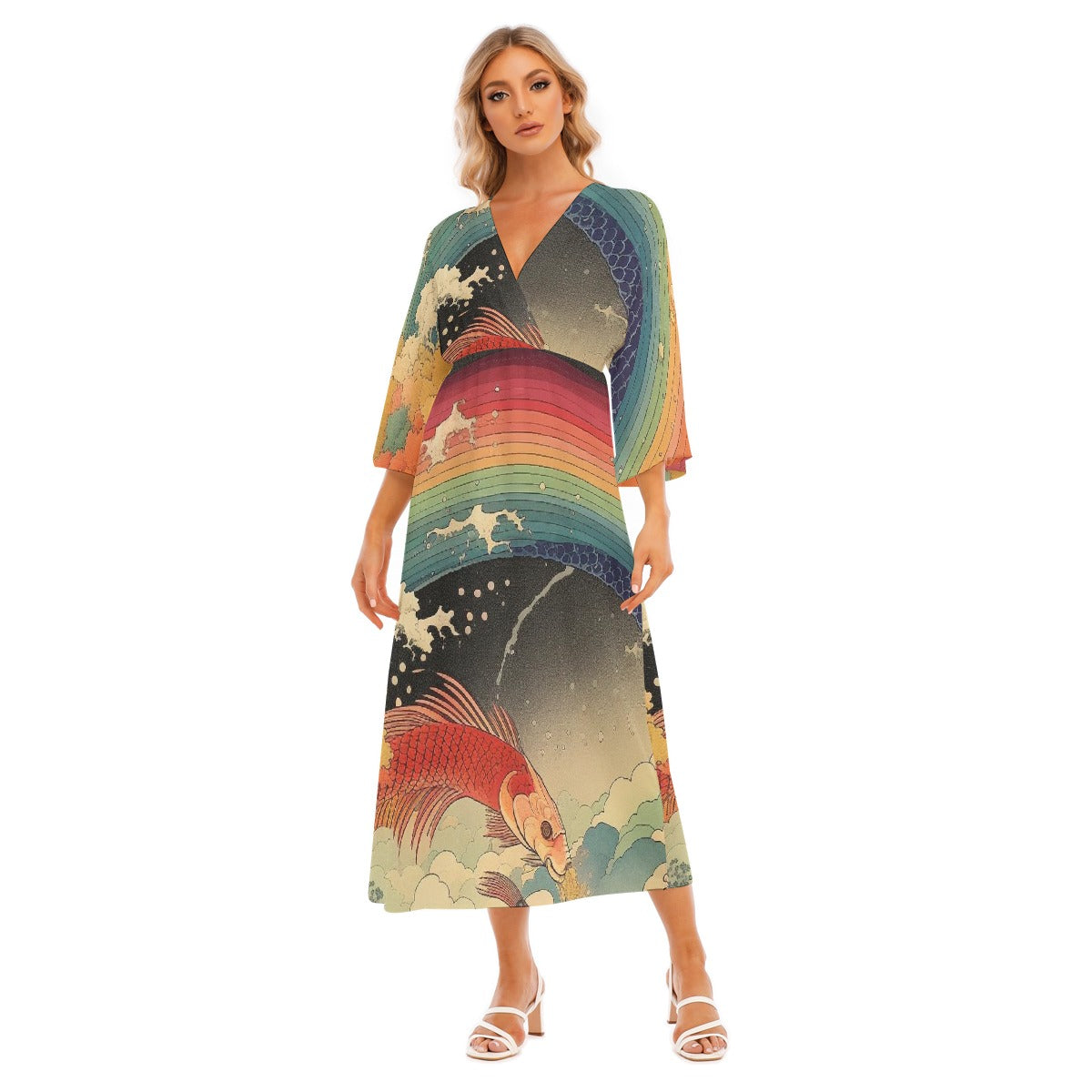 All-Over Print Women's Mid-Sleeve Long Dress