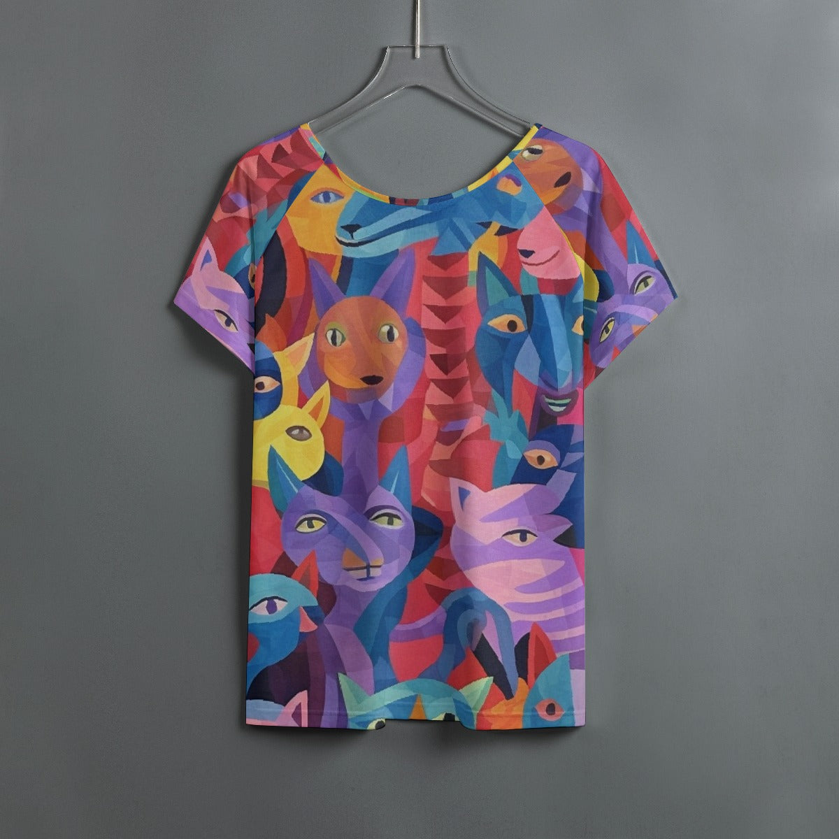 All-Over Print Women's Round Neck T-shirt With Raglan Sleeve